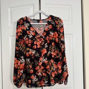 Ann Taylor Factory Black and Orange Floral Blouse